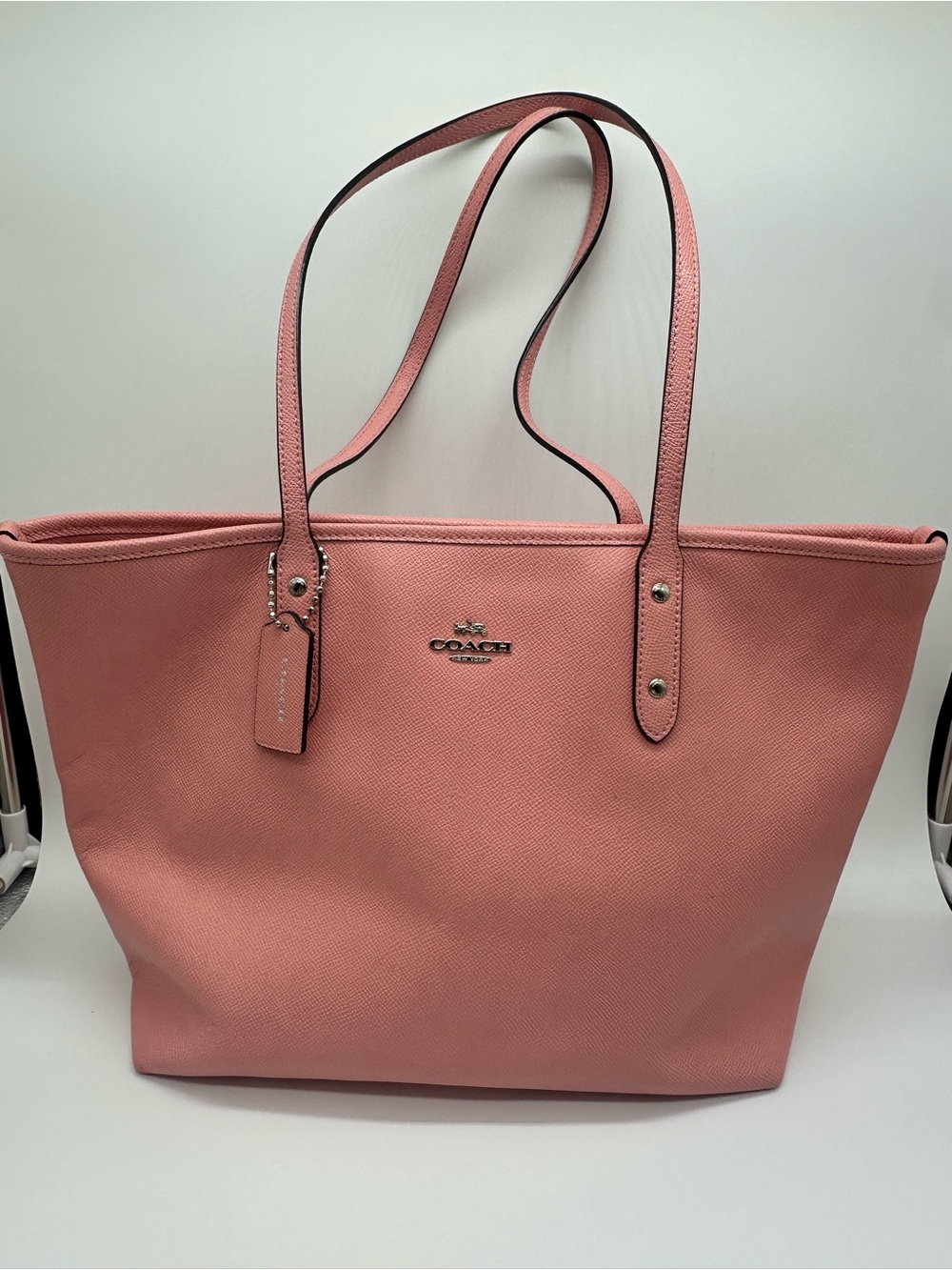 Coach Coral Pink Leather Tote with Signature Tag